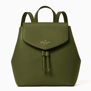 New Kate Spade Lizzie Saffiano Leather Medium Flap Backpack Enchanted Green